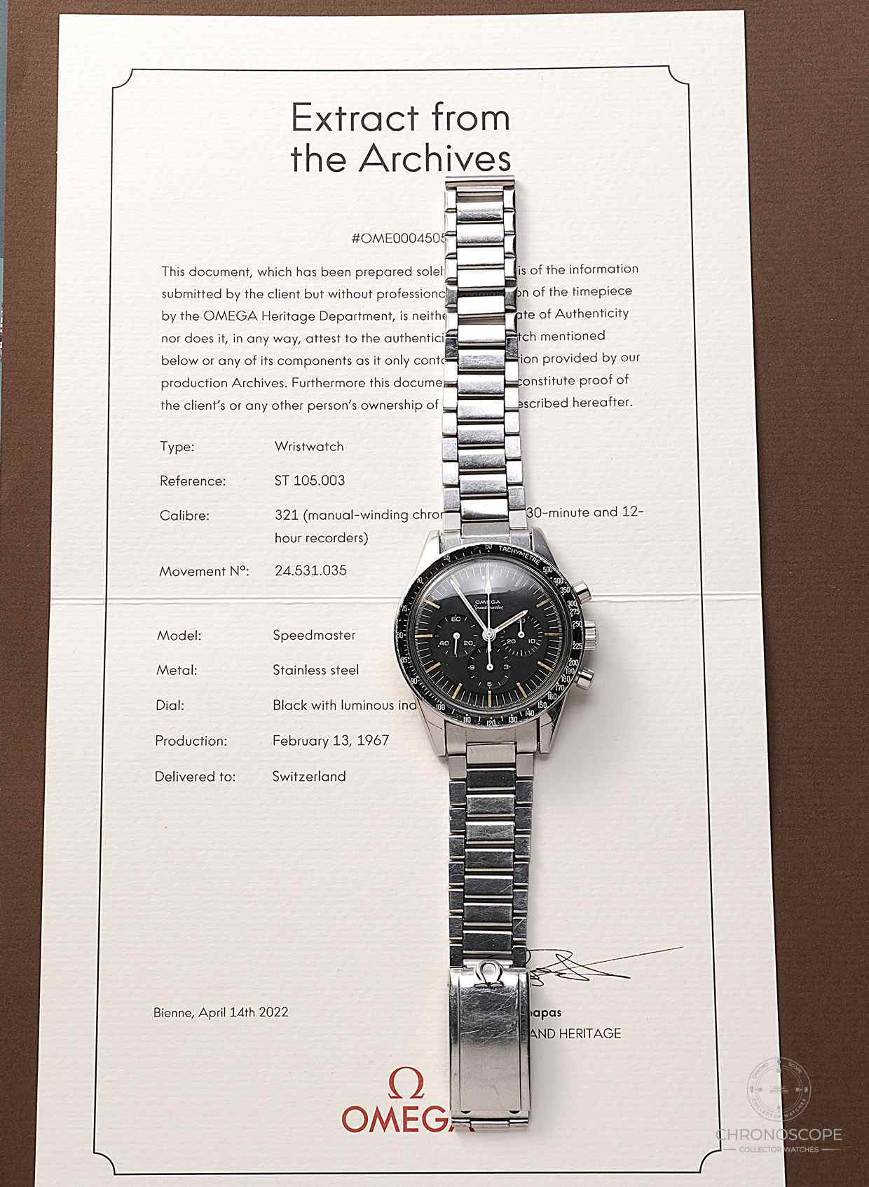 Omega Speedmaster “Ed White” Reference 105.003-65, extract of archive, box – Bild 2