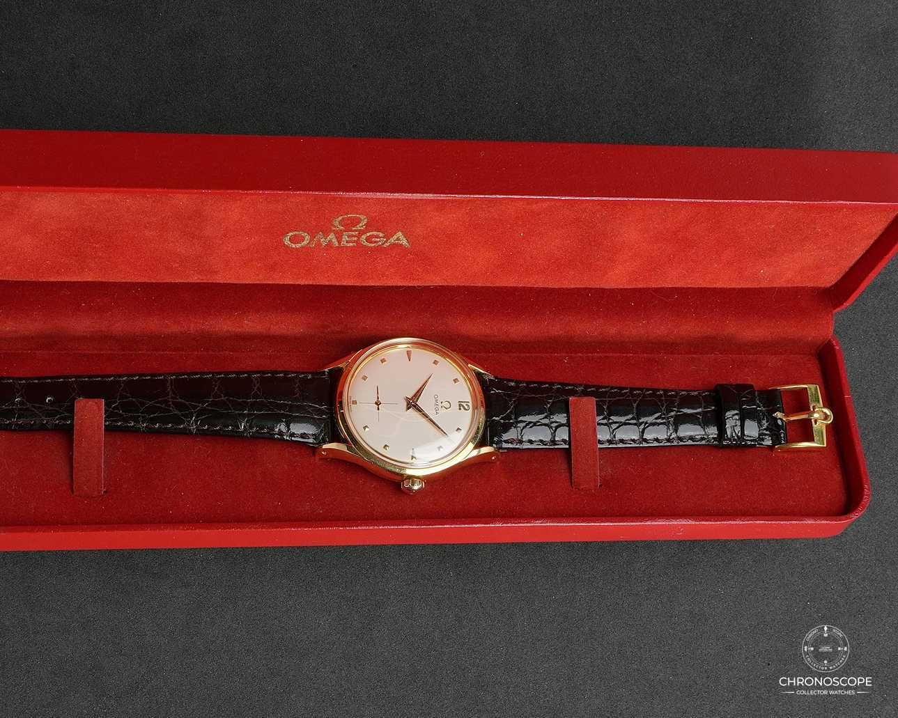Omega 2792 in 18k gold “bombay lugs” from 1954, original box and buckle available – Bild 3